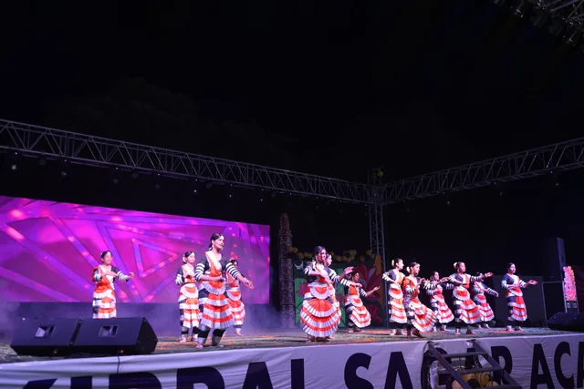 Students performing a coordinated group dance