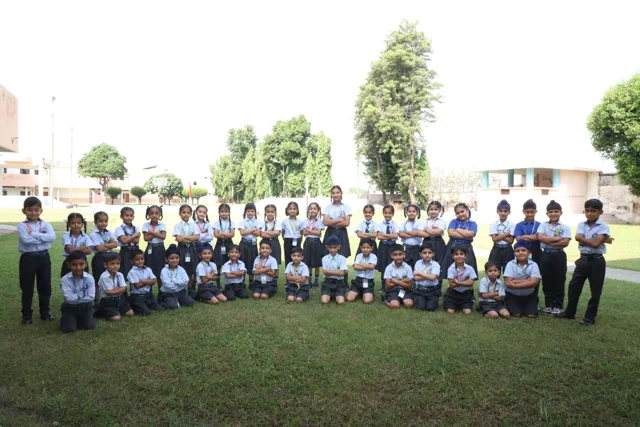 Kindergarten group photograph on the lawn