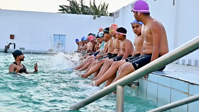 Poolside swimming instruction
